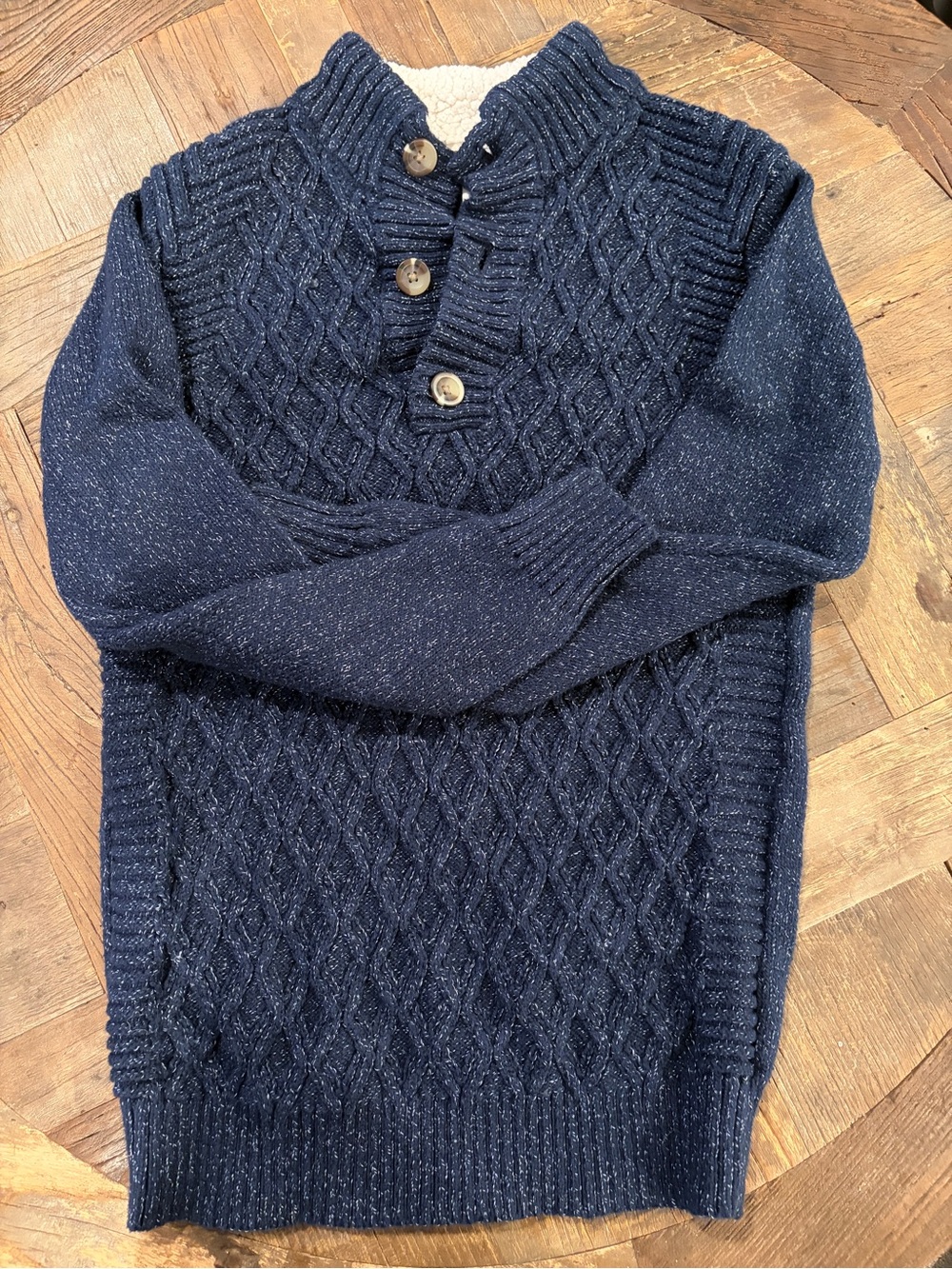 Cat & Jack Size XL 14/16 Navy Blue Cable Knit Sherpa Mock Neck Boys Sweater